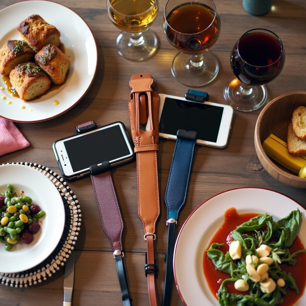 camera straps recording food with phone